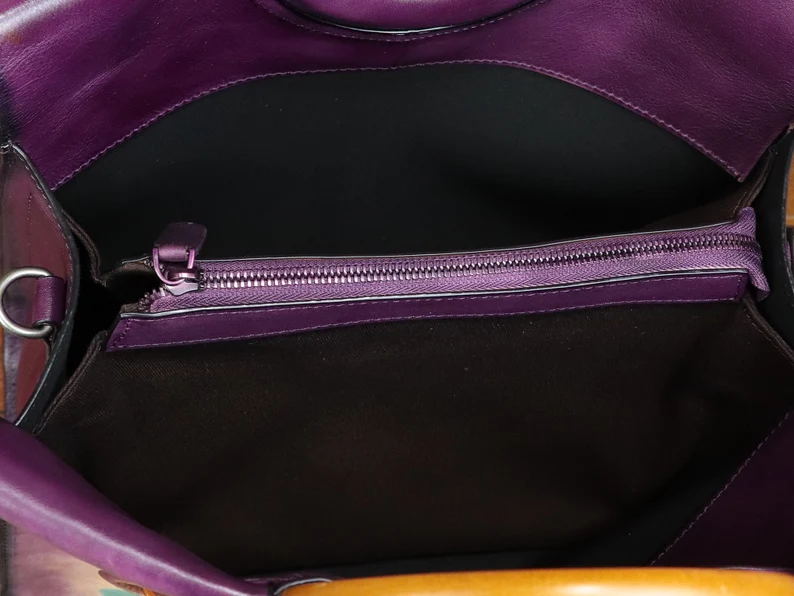 Genuine Leather Handbag for Women Hand Painted Mushroom Personalized Custom Pattern Handmade Tote Bag Crossbody Shoulder Bag Satchel Purse