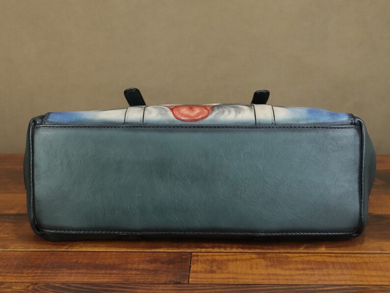 Genuine Leather Shoulder Bag Tote Bag for Women Hand Painted Dog Animal Personalized Custom Pattern Handmade Crossbody Handbag Satchel Purse