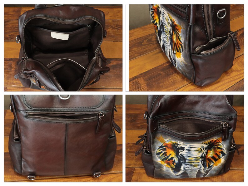 Genuine Leather Backpack Purse for Women Hand Painted Vintage Daypack Knapsack Handmade Rucksack Convertible Shoulder Bag Personalization