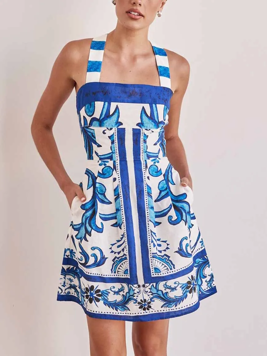 Exquisite Painted Floral Print Camisole Mini Dress