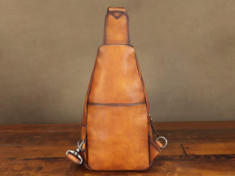 Genuine Leather Sling Bag for Men and Women Vintage Handmade Chest Bag Crossbody Bag Fashion  Shoulder Bag Sling Backpack Purses for Gifts