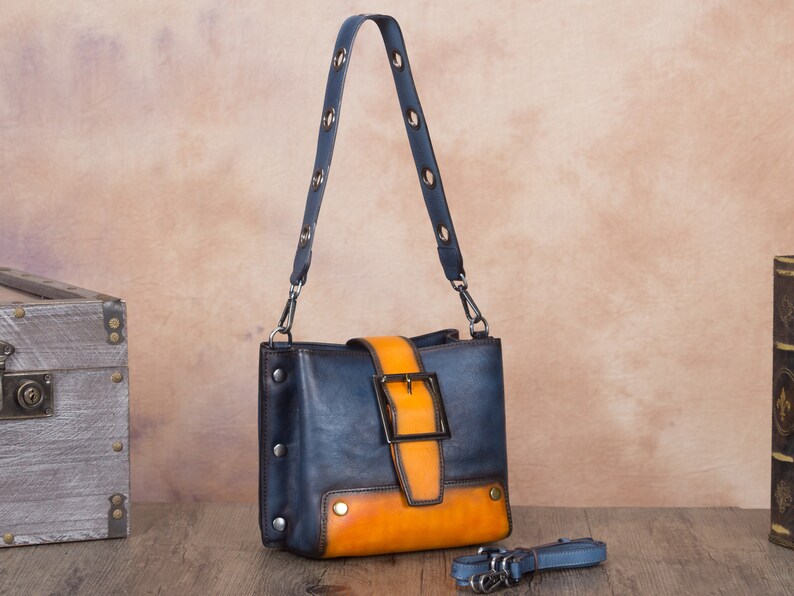 Genuine Leather Crossbody Bag for Women Vintage Shoulder Satchel with Convertible Double Straps Personalization Festival Gift Handbag