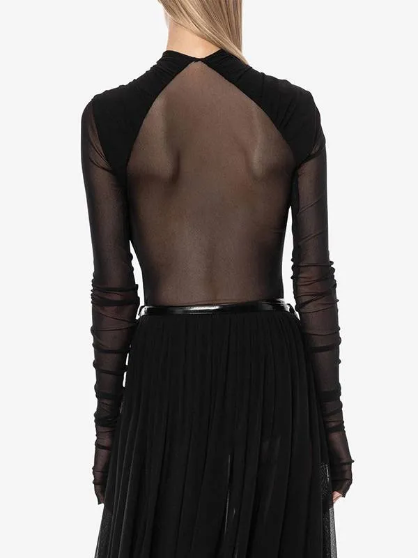 Mesh Stitching Perspective Backless Jumpsuit