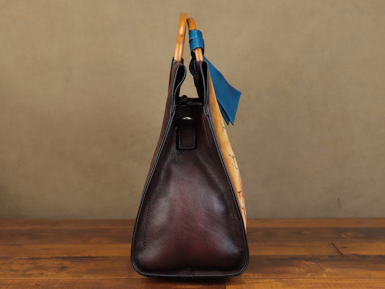 Genuine Leather Handbag for Women Hand Painted Bird Animal Personalized Custom Pattern Handmade Crossbody Bag Shoulder Bag Satchel Purse