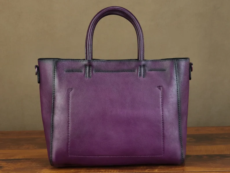 Genuine Leather Handbag for Women Vintage Handmade Hand Painted Mushroom Personalized Custom Pattern Crossbody Shoulder Bag Satchel Purse