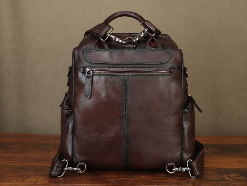 Genuine Leather Backpack Purse for Women Hand Painted Vintage Daypack Knapsack Handmade Rucksack Convertible Shoulder Bag Personalization