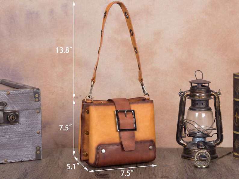 Genuine Leather Crossbody Bag for Women Vintage Shoulder Satchel with Convertible Double Straps Personalization Festival Gift Handbag