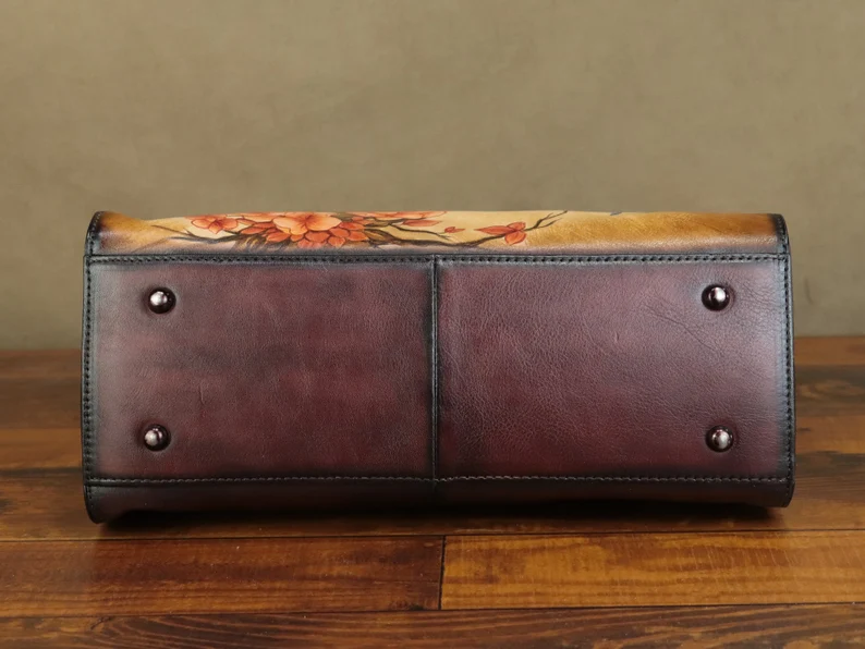 Genuine Leather Handbag for Women Hand Painted Bird Animal Personalized Custom Pattern Handmade Crossbody Bag Shoulder Bag Satchel Purse