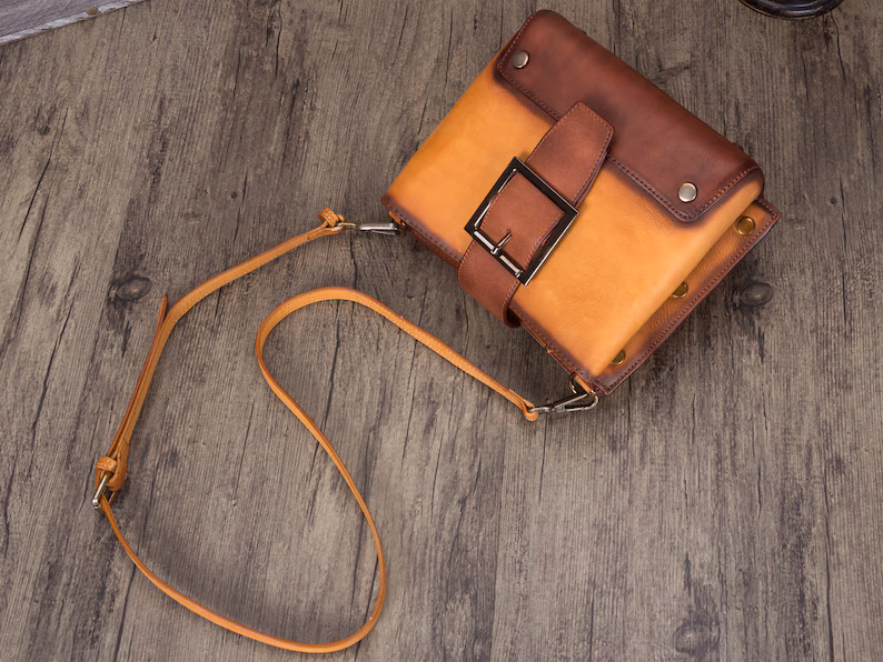 Genuine Leather Crossbody Bag for Women Vintage Shoulder Satchel with Convertible Double Straps Personalization Festival Gift Handbag