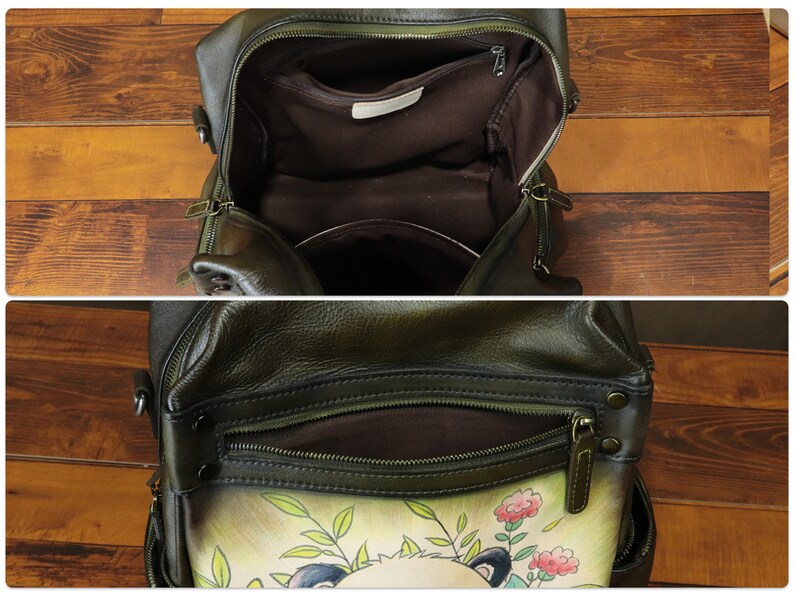 Genuine Leather Backpack Purse for Women Hand Painted Vintage Daypack Knapsack Handmade Rucksack Convertible Shoulder Bag Personalization