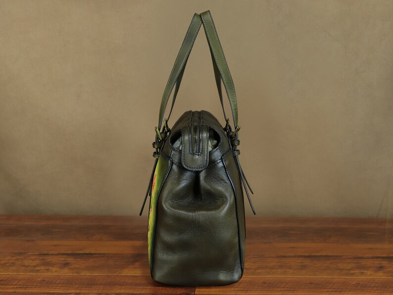 Genuine Leather Shoulder Bag Tote Bag for Women Hand Painted Panda Personalized Custom Pattern Handmade Crossbody Handbag Satchel Purse