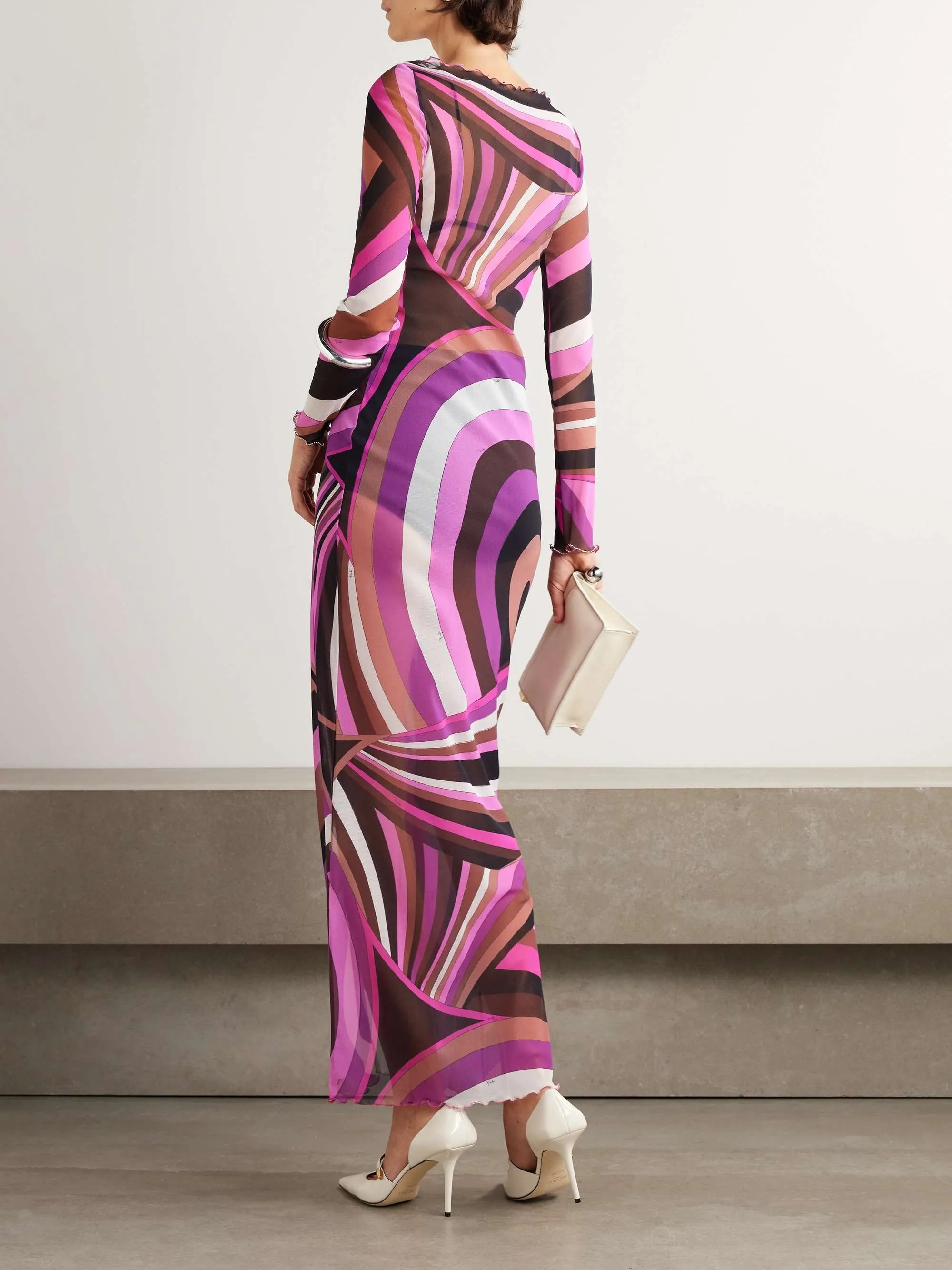 Retro Personality Abstract Print Hip-Wrapped Maxi Dress