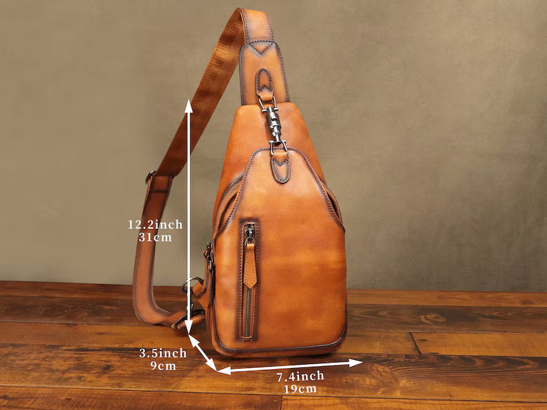 Genuine Leather Sling Bag for Men and Women Vintage Handmade Chest Bag Crossbody Bag Fashion  Shoulder Bag Sling Backpack Purses for Gifts