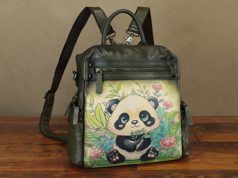 Genuine Leather Backpack Purse for Women Hand Painted Vintage Daypack Knapsack Handmade Rucksack Convertible Shoulder Bag Personalization