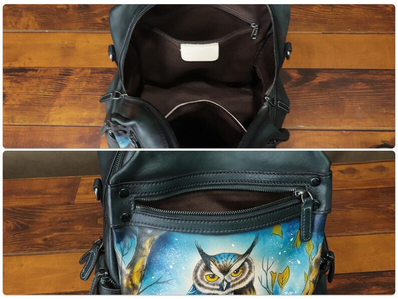 Genuine Leather Backpack Purse for Women Hand Painted Vintage Daypack Knapsack Handmade Rucksack Convertible Shoulder Bag Personalization