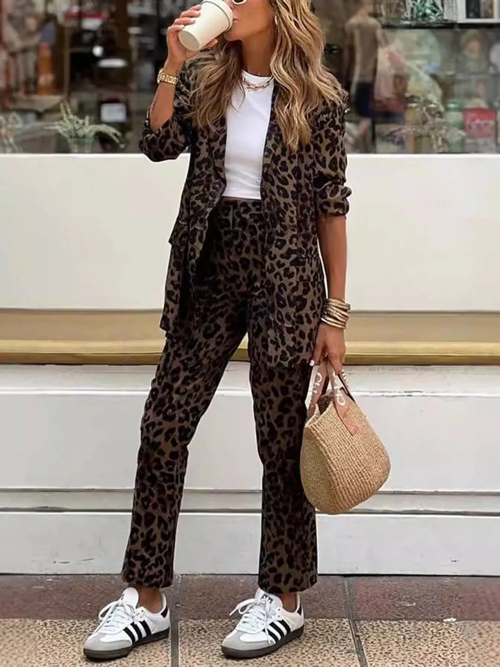 Casual Fashion Leopard Print Suit Pants Set