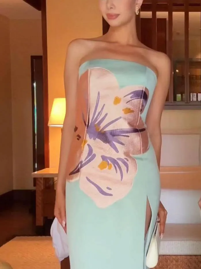 Unique Print Side Slit Maxi Dress