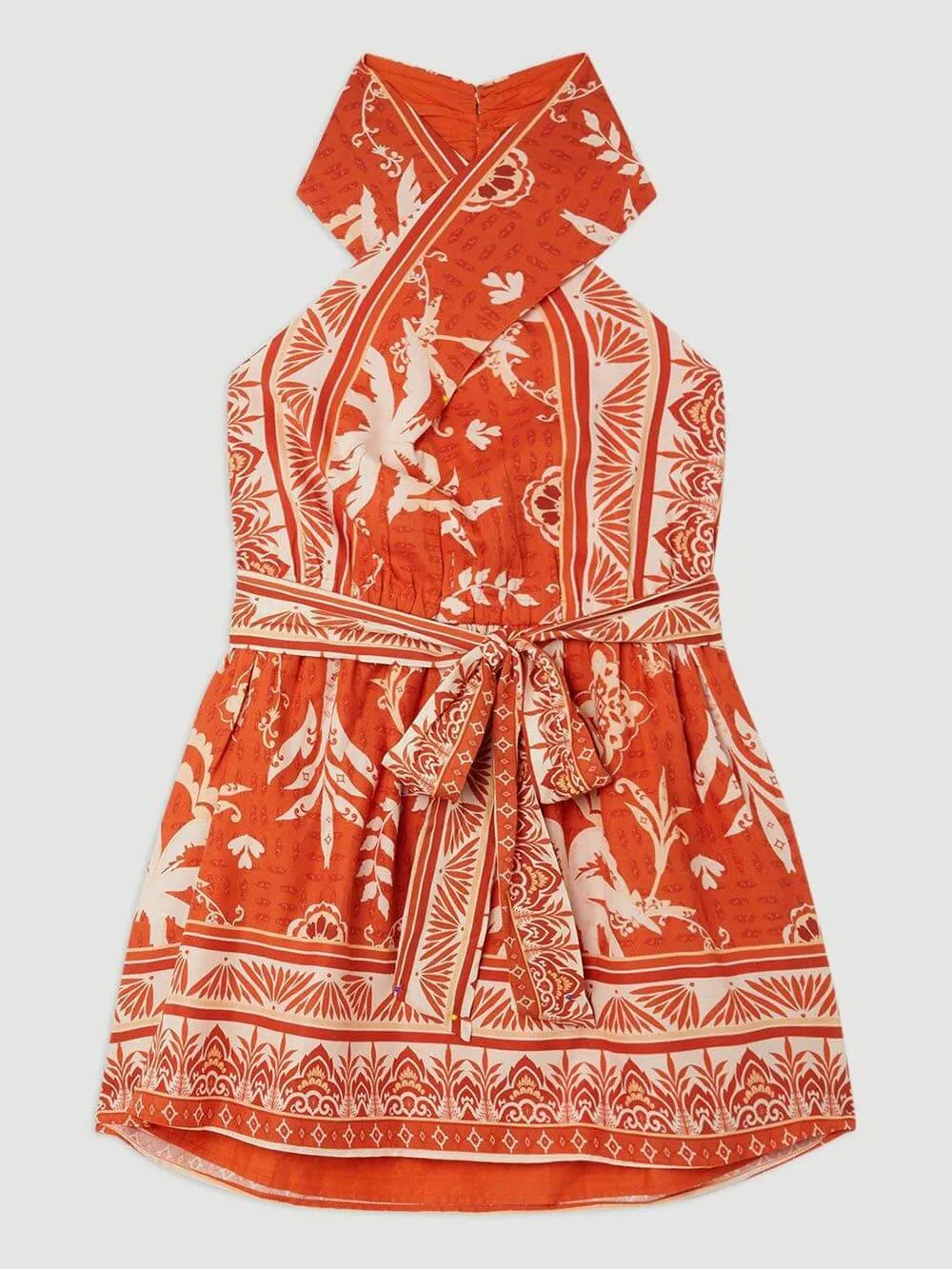 Exquisite High Waist Unique Floral Print Open Back Mini Dress