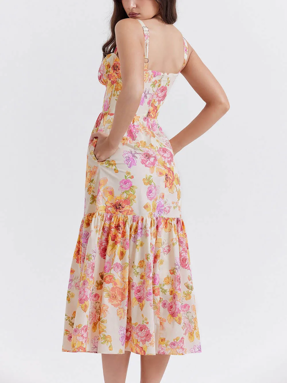 Strap A-Hem Floral Midi Dress