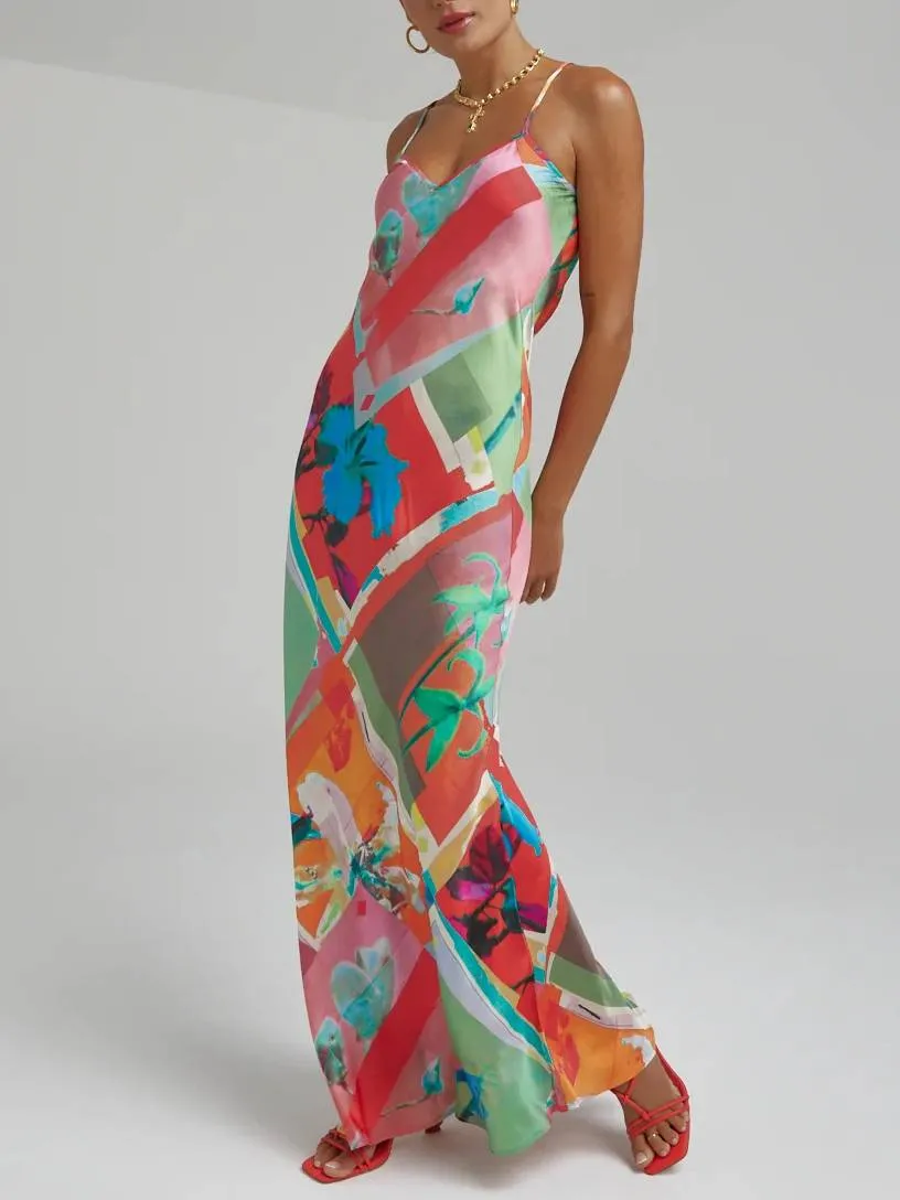 Unique Printed Suspender Maxi Dress