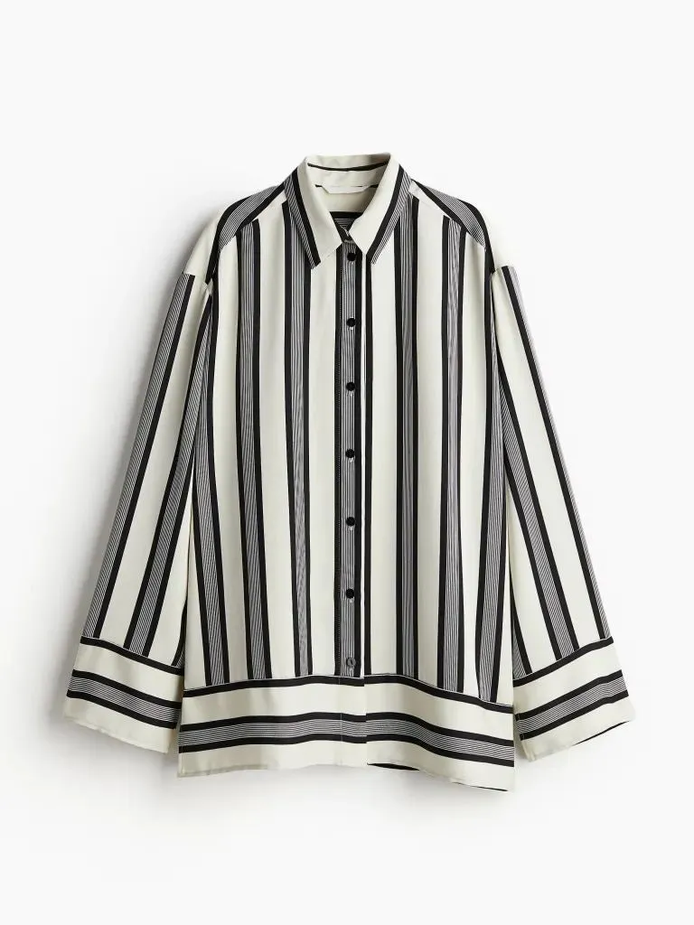 Modern Satin Irregular Striped Loose Shirt
