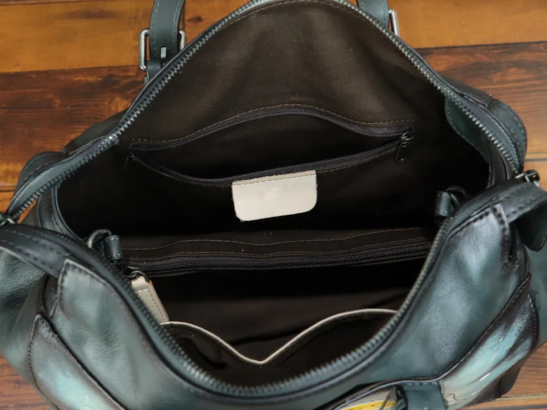 Genuine Leather Shoulder Bag Tote Bag for Women Hand Painted Fish Personalized Custom Pattern Handmade Crossbody Handbag Satchel Purse