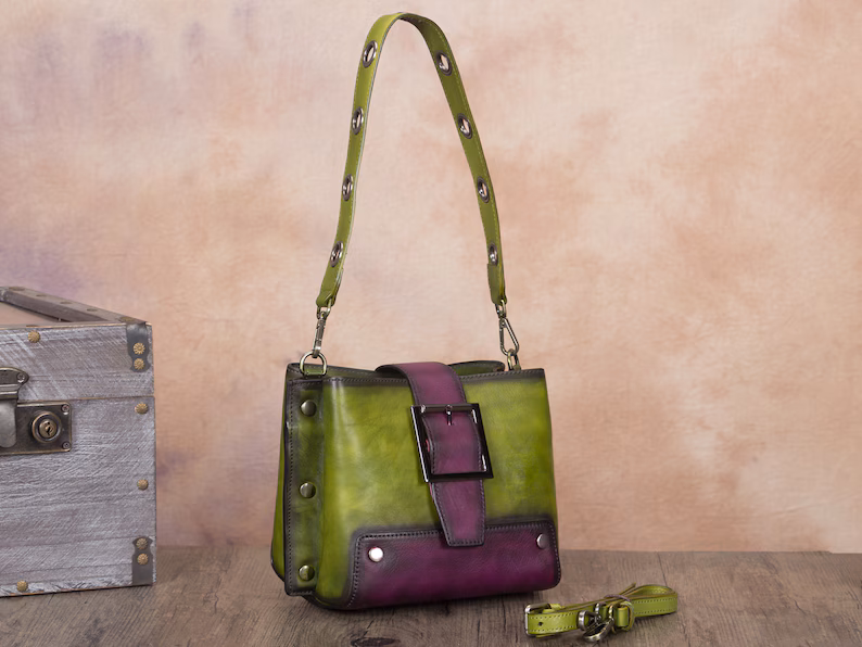 Genuine Leather Crossbody Bag for Women Vintage Shoulder Satchel with Convertible Double Straps Personalization Festival Gift Handbag