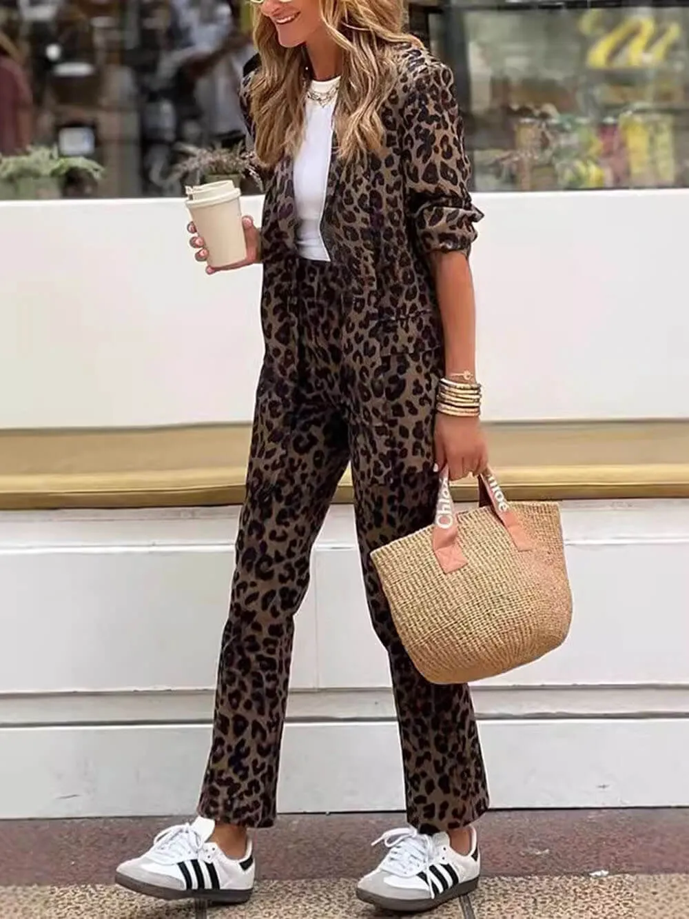 Casual Fashion Leopard Print Suit Pants Set
