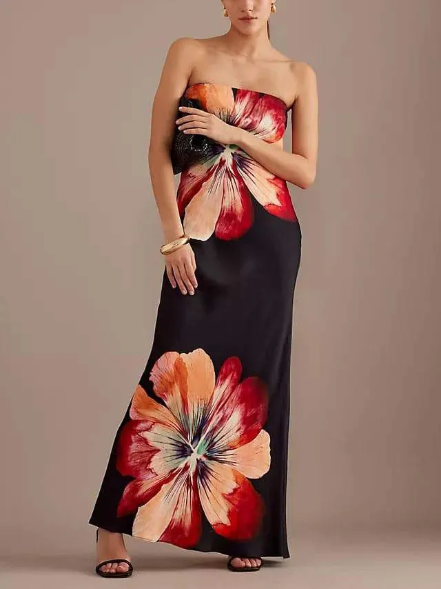 Fashionable Printed Sexy Tube Top Slim Fit Midi Dress