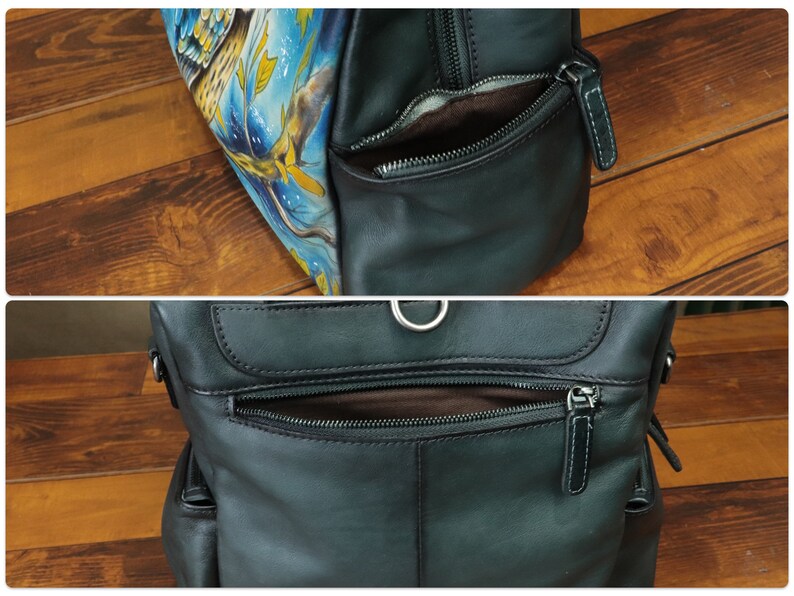 Genuine Leather Backpack Purse for Women Hand Painted Vintage Daypack Knapsack Handmade Rucksack Convertible Shoulder Bag Personalization