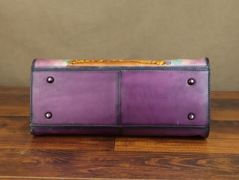 Genuine Leather Handbag for Women Hand Painted Mushroom Personalized Custom Pattern Handmade Tote Bag Crossbody Shoulder Bag Satchel Purse