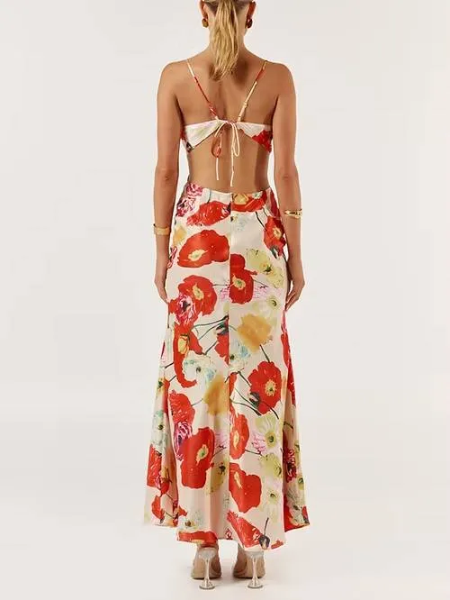 Printed Hollow-out Maxi Dress