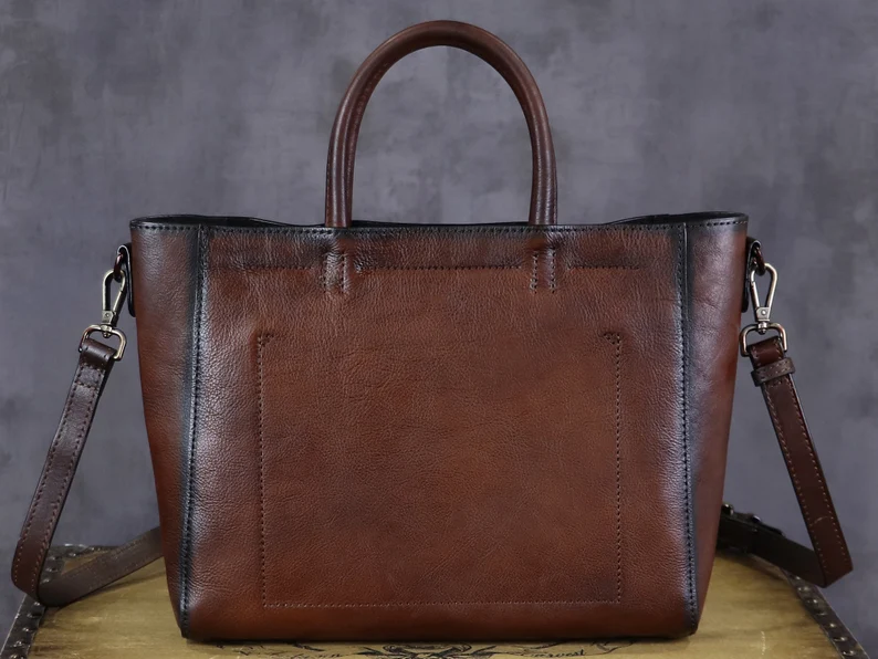 Genuine Leather Top Handle Handbag for Women Retro Satchel Vintage Handmade Crossbody Handbags Shoulder Purse Personalization Gift Work Tote