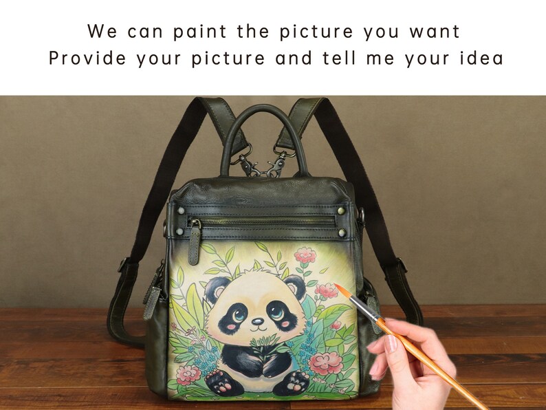 Genuine Leather Backpack Purse for Women Hand Painted Vintage Daypack Knapsack Handmade Rucksack Convertible Shoulder Bag Personalization