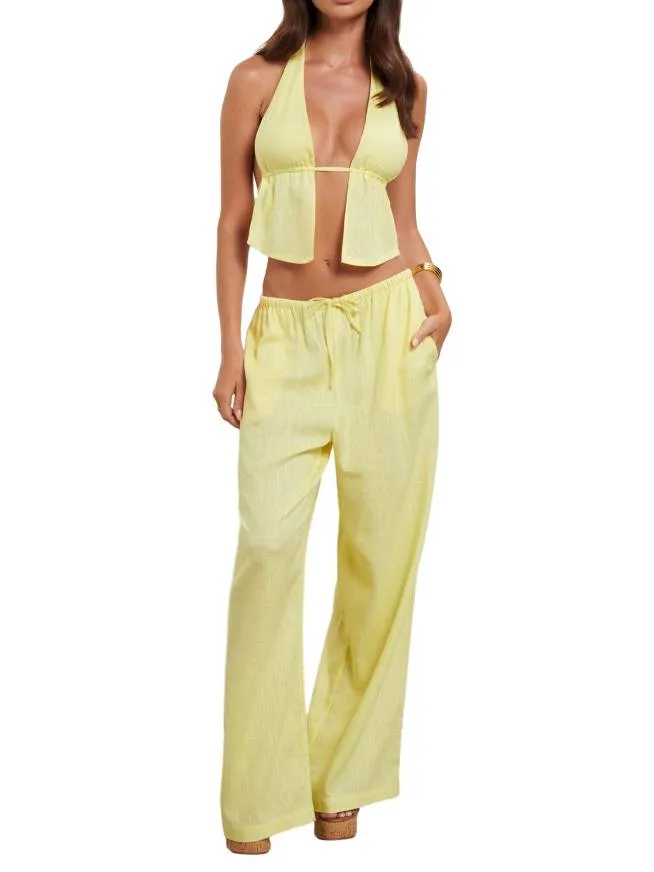 Vacation Style Halterneck Top And Wide-leg Pants Two-piece Set
