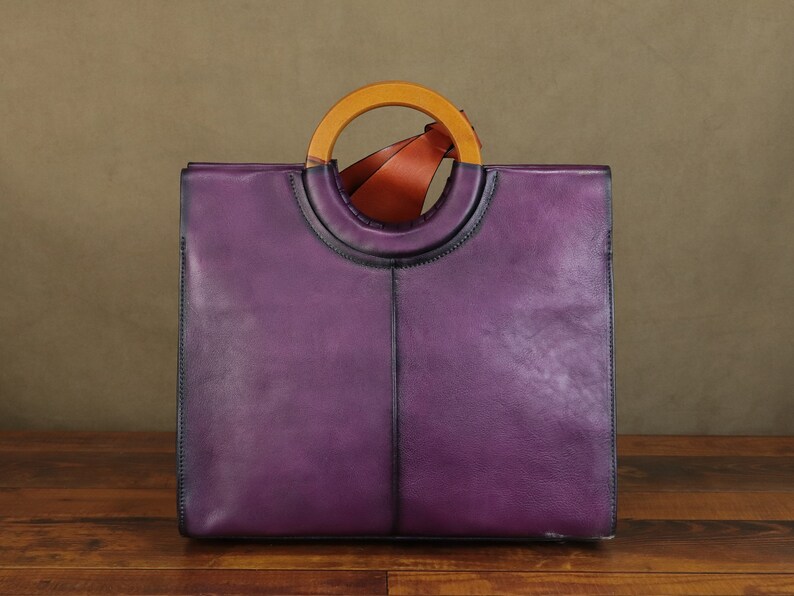 Genuine Leather Handbag for Women Hand Painted Mushroom Personalized Custom Pattern Handmade Tote Bag Crossbody Shoulder Bag Satchel Purse