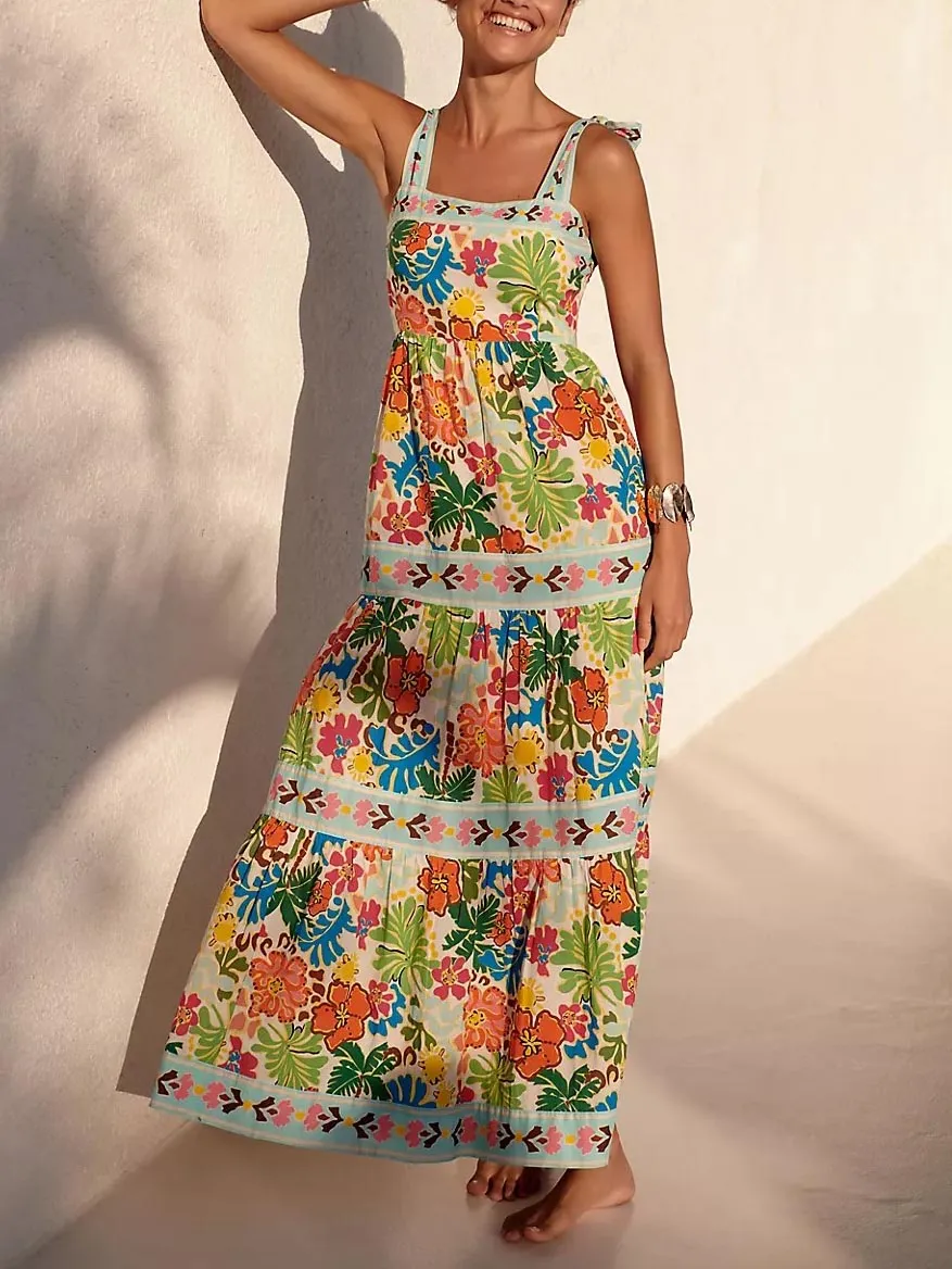 Exquisite Floral Print Layered Midi Dress