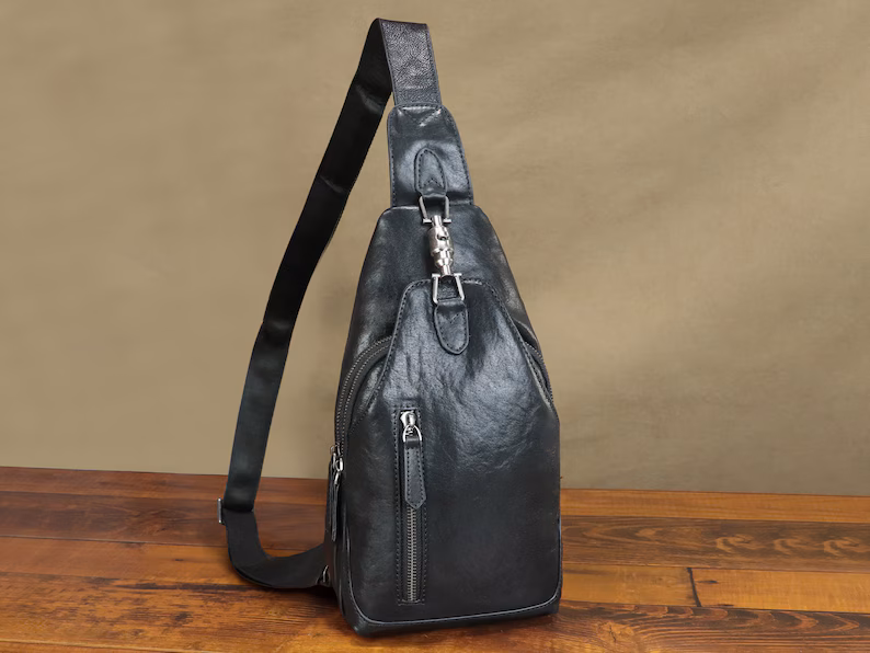 Genuine Leather Sling Bag for Men and Women Vintage Handmade Chest Bag Crossbody Bag Fashion  Shoulder Bag Sling Backpack Purses for Gifts