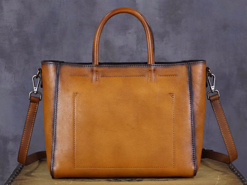 Genuine Leather Top Handle Handbag for Women Retro Satchel Vintage Handmade Crossbody Handbags Shoulder Purse Personalization Gift Work Tote