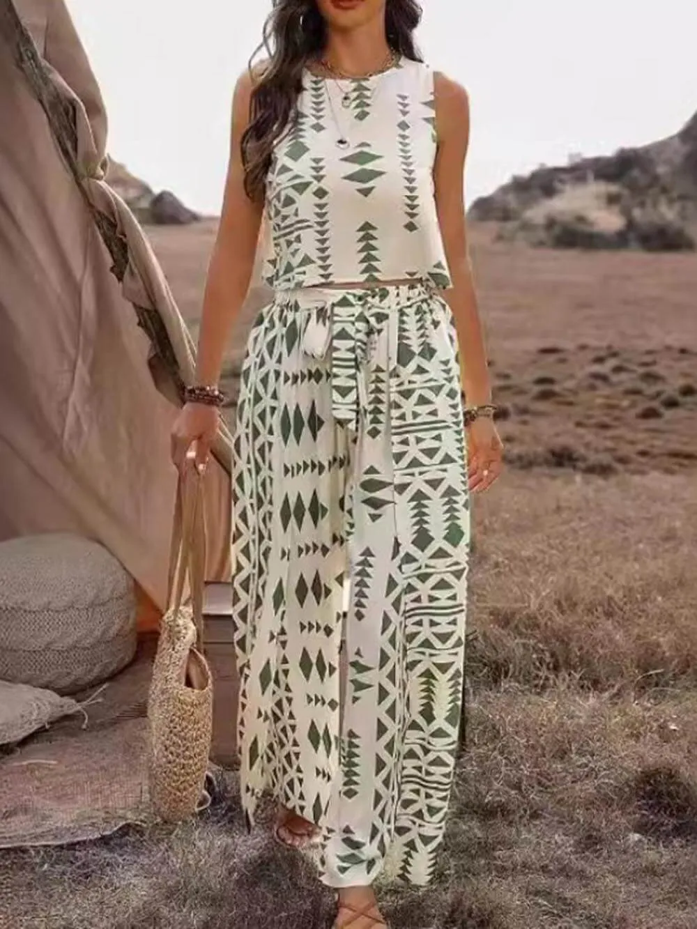 Geometric Print Loose Casual Wide Leg Pants