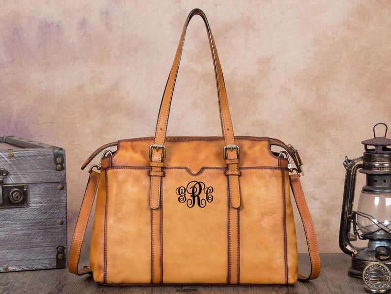 Genuine Leather Handbag for Women Vintage Handmade Top Handle Shoulder Bag Crossbody Satchel Work Tote Personalization Engrave Festival Gift