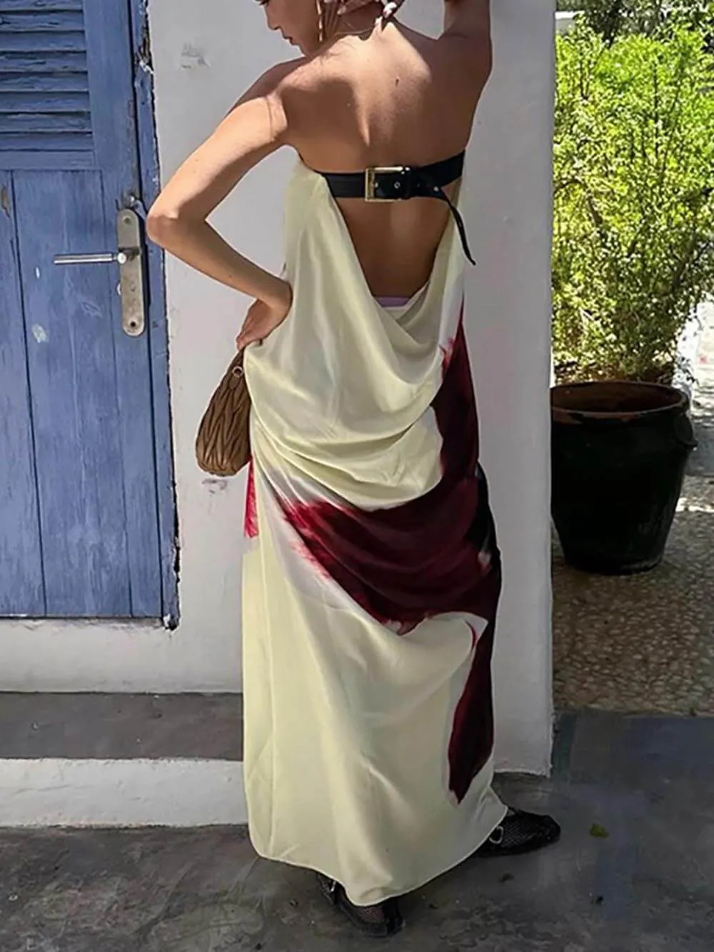 Elegant Floral Print Sexy Strapless Backless Maxi Dress