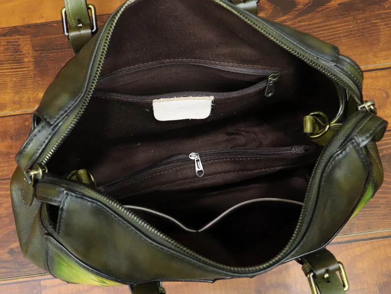 Genuine Leather Shoulder Bag Tote Bag for Women Hand Painted Panda Personalized Custom Pattern Handmade Crossbody Handbag Satchel Purse