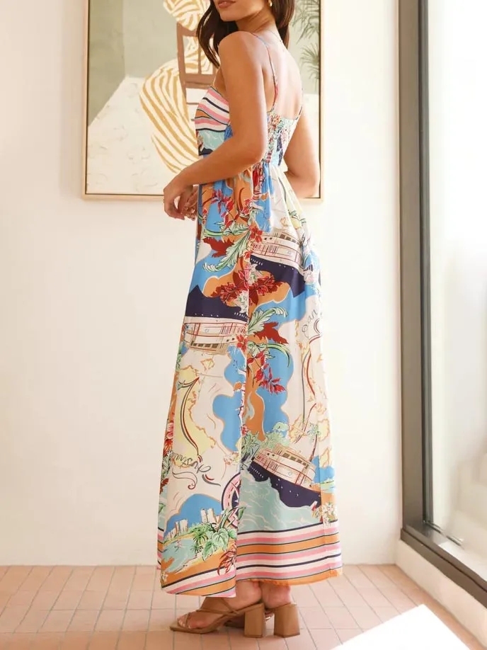 Unique Geographic Floral Print Midi Dress
