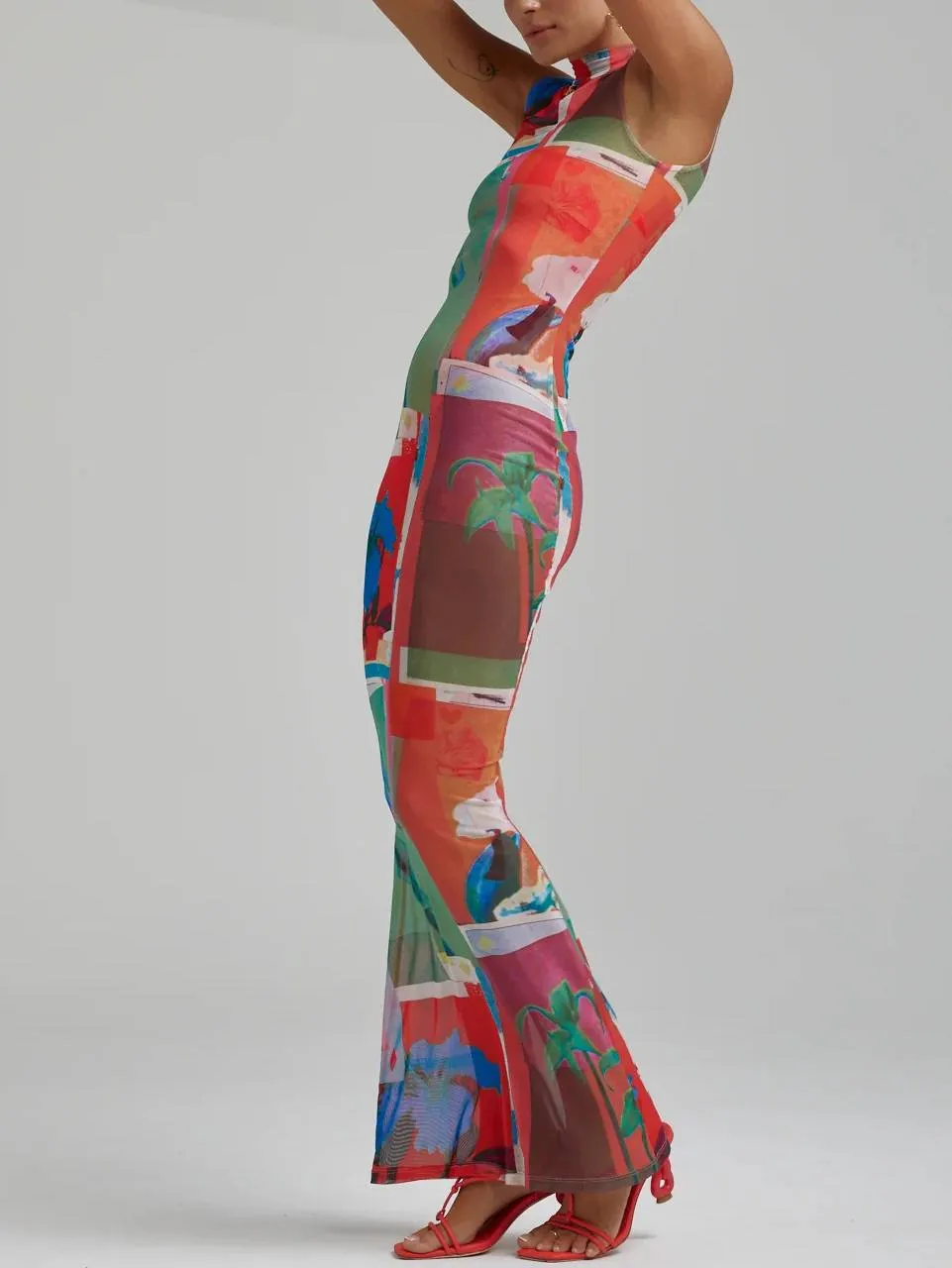 Printed Sleeveless Slim Fit Maxi Dress