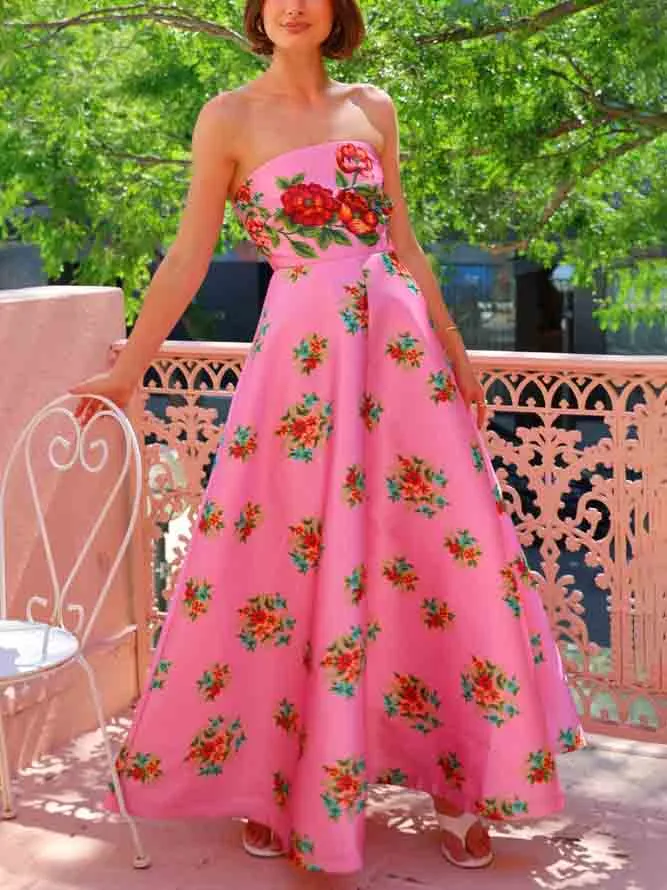 Exquisite Floral Long A-line Maxi Dress