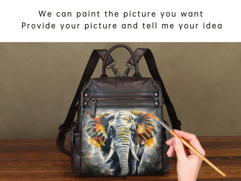 Genuine Leather Backpack Purse for Women Hand Painted Vintage Daypack Knapsack Handmade Rucksack Convertible Shoulder Bag Personalization