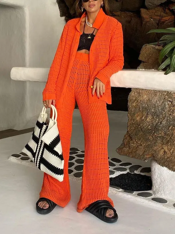 Casual Holiday Solid Color Knitted Loose Shirt