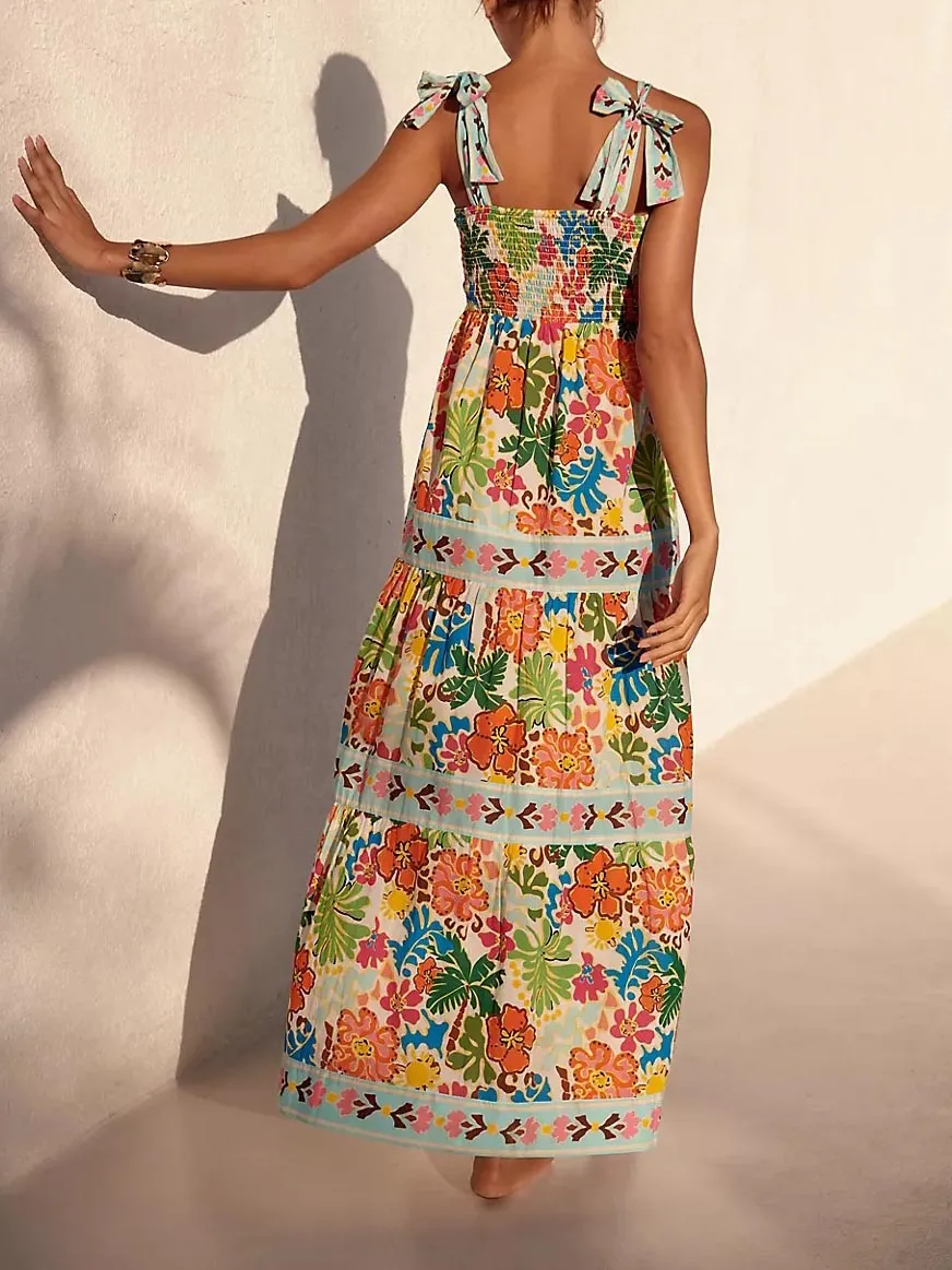 Exquisite Floral Print Layered Midi Dress