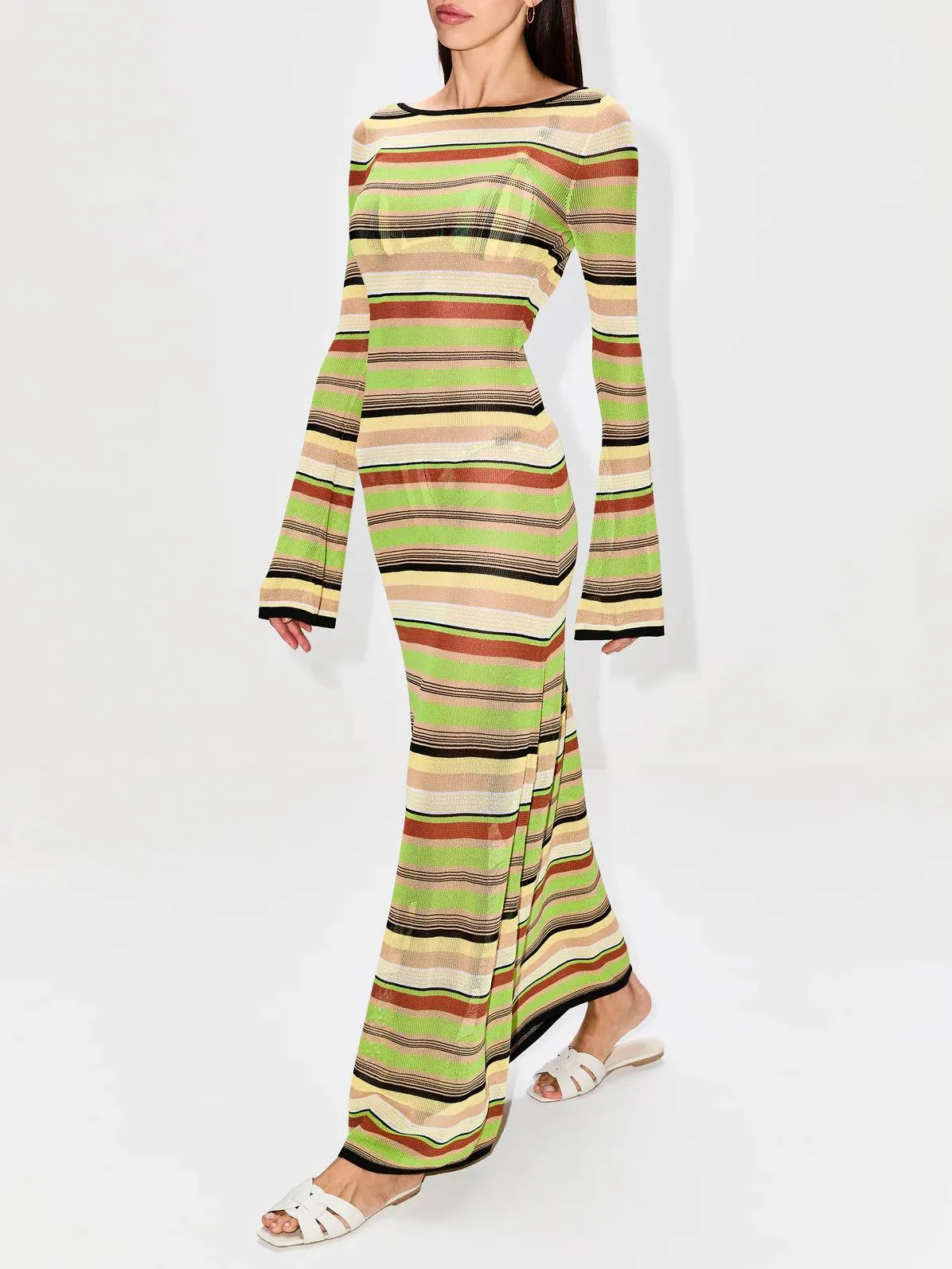 Striped Trumpet Sleeve Knitted Two-way Dress